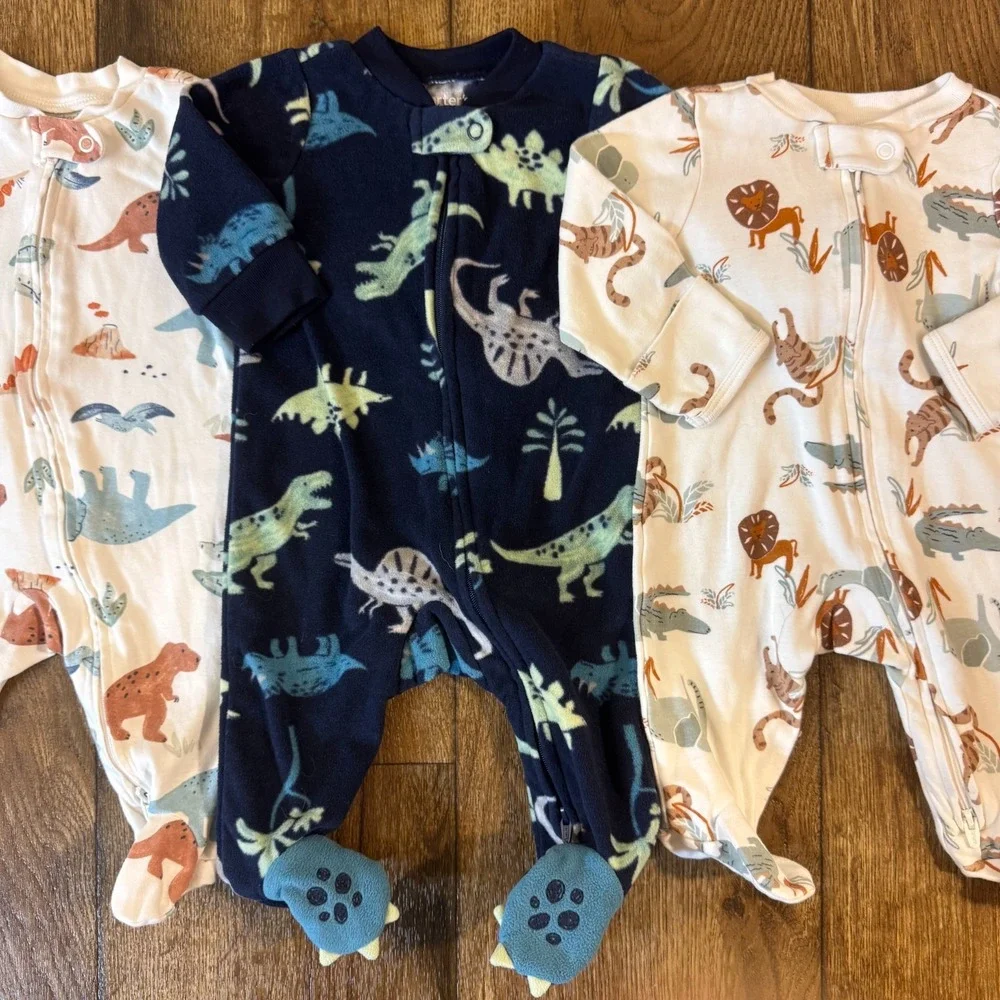 Carter's Baby Sleepers Boy 3 Months 2 Way Zipper Outfits Clothes Animal Dino Lot